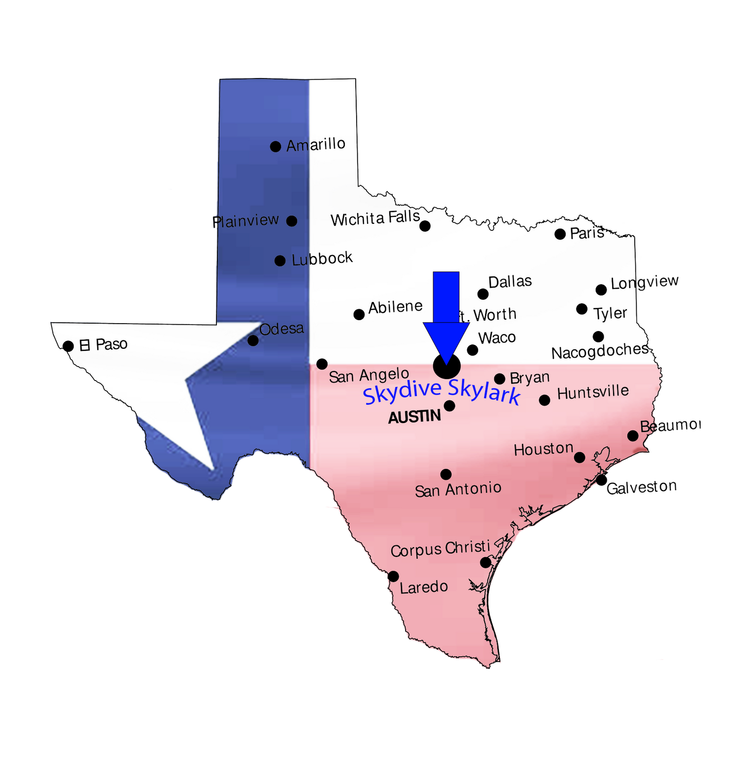 Map of Texas Cities with flag in the background